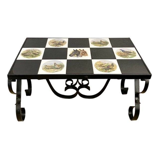 1950s French Ceramic Tile and Wrought Iron Table W/ Bird Motif For Sale