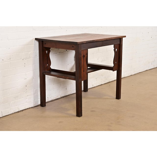 Stickley Stickley Brothers Style Antique Mission Oak Arts & Crafts Writing Desk With Built-in Bookcases, Circa 1900 For Sale - Image 4 of 10