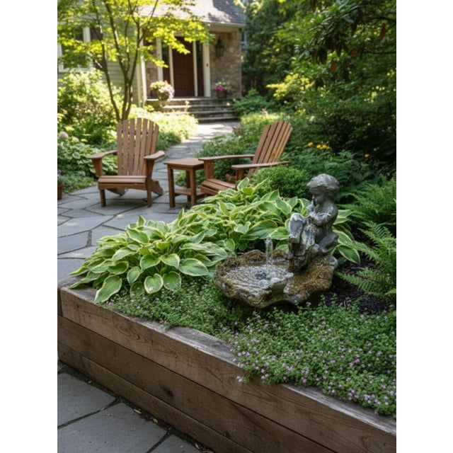 Gray Vintage Cherub & Songbird Cast Lead Garden Fountain For Sale - Image 8 of 11