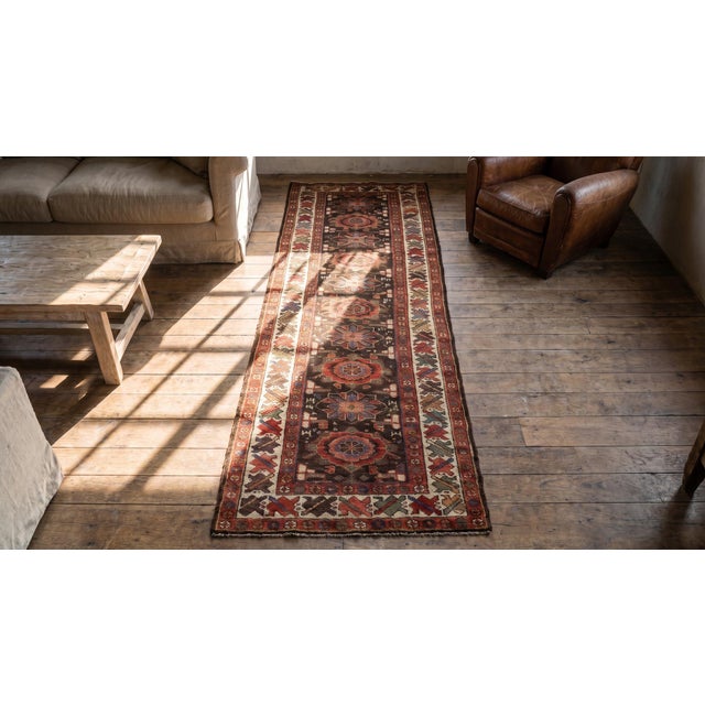1870s Brown Mina Khani Tribal Antique Nw Persian Carpet 2'6" X 19'8" Handmade Wool Runner Rug For Sale - Image 14 of 15