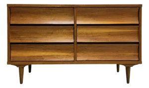Mid Century Modern Walnut Lowboy Dresser | Sculpted Front 6 Drawer Credenza | Refinished Vintage MCM Bedroom Storage Cabinet, C. 1960’s