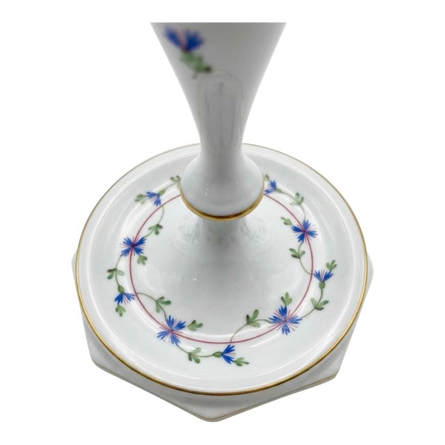 Herend Hungary Cornflower "Petite Blue Garland" Porcelain Candlestick For Sale