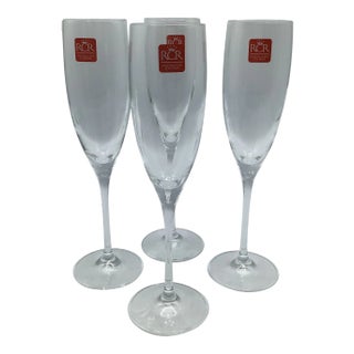 R C R Cristalleria Italiana Crystal Champagne Flutes-Set of 4 For Sale