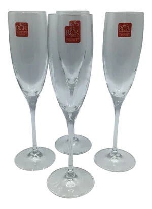 R C R Cristalleria Italiana Crystal Champagne Flutes-Set of 4