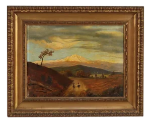 Countryside Glimpse with Figures, Oil Painting, 1800s, Framed