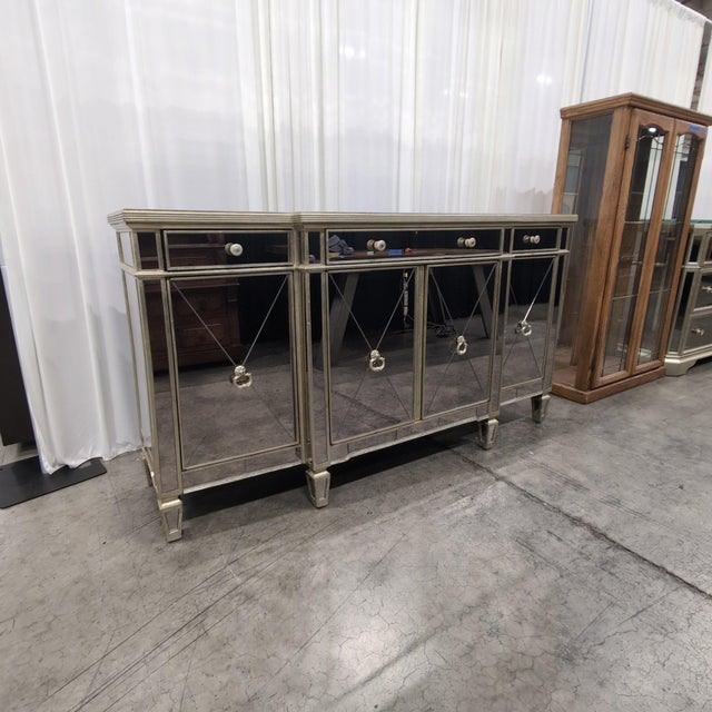 2010s Horchow Amelie Mirrored Breakfront Buffet With Silver Leaf Trim, 3 Drawers and 4 Doors For Sale - Image 5 of 12