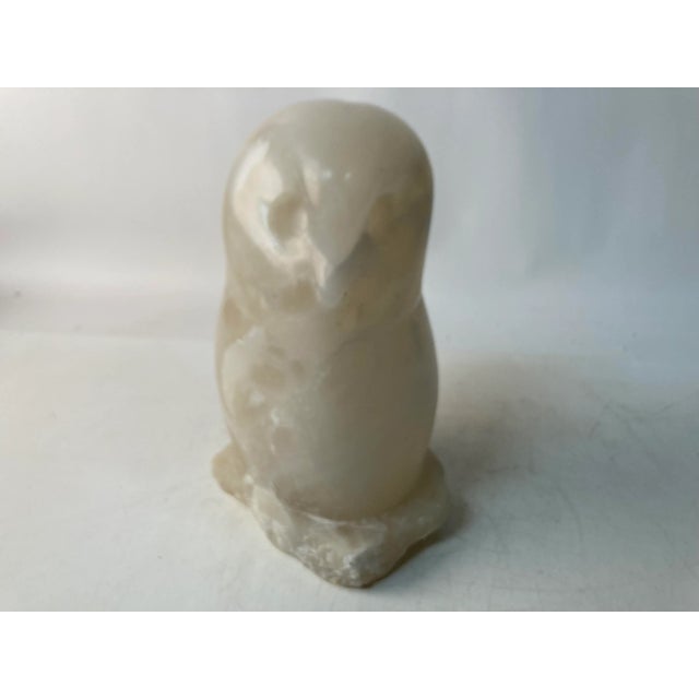 Alabaster 1970s Vintage Translucent White Alabaster Owl Sculpture For Sale - Image 8 of 10