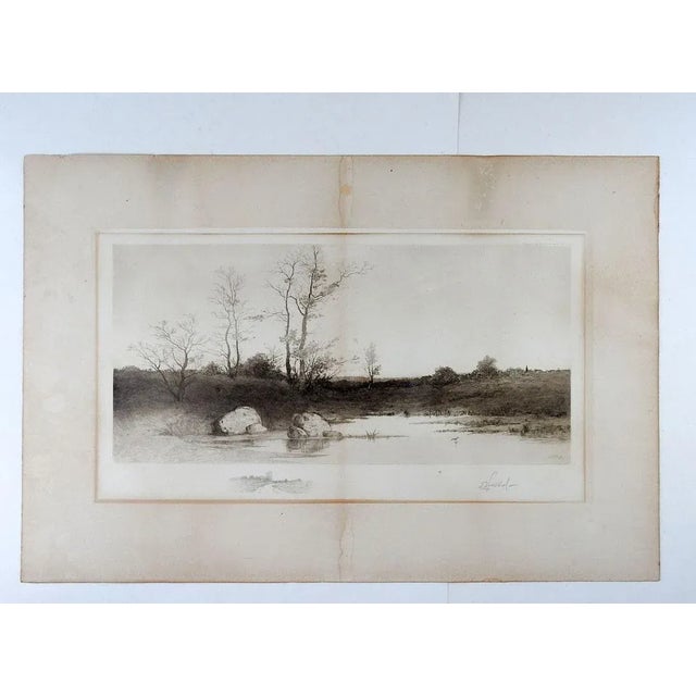 Late 19th Century Antique 1890 E. L. Field Lake Landscape Etching For Sale - Image 5 of 6