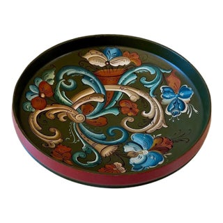 Vintage Norwegian Hand-Painted Rosemaling Wooden Bowl, Dated 1994 For Sale