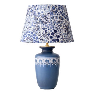 Dutch Gouda Blue Ceramic Table Lamp with Liberty Floral Shade For Sale
