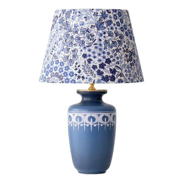 Vintage Blue and White Gouda Pottery Table Lamp with New Liberty London Shade For Sale