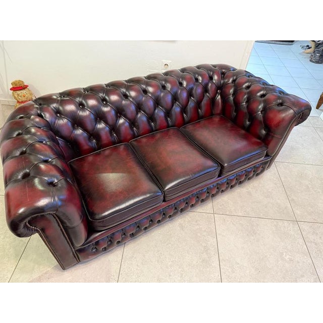 Wood Chesterfield Sofa and Chairs, Set of 3 For Sale - Image 7 of 18