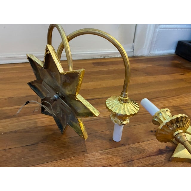 1990s Visual Comfort Gilded Starburst Two-Light Wall Sconces - a Pair For Sale - Image 5 of 5
