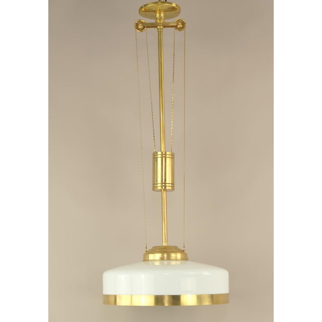 Gold Art Deco Viennese Chandelier with Opal Glass, Austria, 1920s For Sale - Image 8 of 10