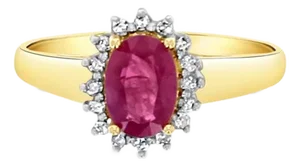 Multi-stone Diamond Ruby Halo Ring 1.12cttw 14K Yellow Gold, Size 7