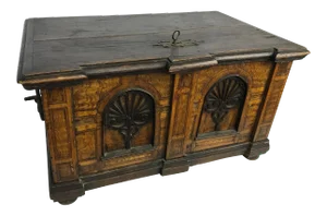 1800s Antique Gothic Style Figural Inlay Front Bible Storage Box