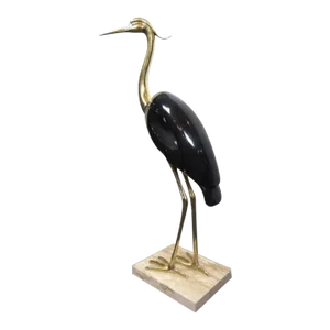Crane Sculpture With Brass