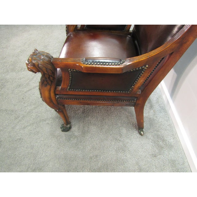 Theodore Alexander Pair of Mahogany Carved Leather Seat Chairs For Sale - Image 11 of 11