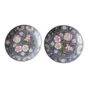 Vintage, Smoky Blue, Floral Raised Pattern, Decorative Plates - Pair