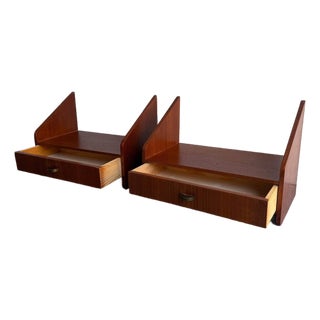 Pair of Danish Teak Floating Nightstands — Mid-Century Modern Wall-Mounted Bedside Tables, 1960s For Sale