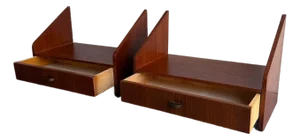 Pair of Danish Teak Floating Nightstands — Mid-Century Modern Wall-Mounted Bedside Tables, 1960s