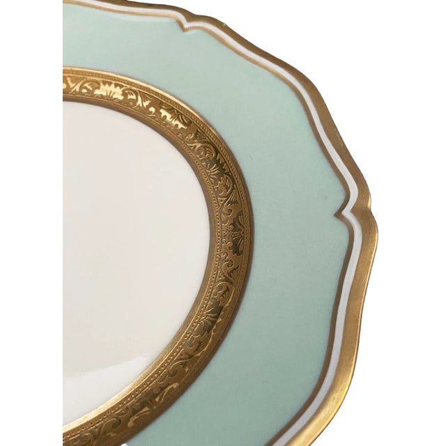 French Provincial Raynaud Limoges "Turenne" Mint Green and Gold Encrusted Porcelain, 20 Pieces For Sale - Image 3 of 5