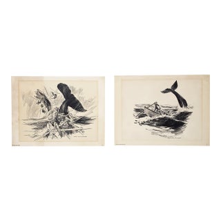 Vintage Original Robert James Pailthorpe High Quality Prints of His Charcoal Drawings of Early Whaling For Sale