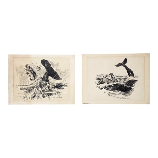 Vintage Original Robert James Pailthorpe High Quality Prints of His Charcoal Drawings of Early Whaling For Sale