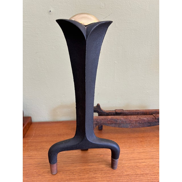 Bennett Co. Iron + Brass Andirons by Donald Deskey for Bennett, Circa 1950s For Sale - Image 4 of 8