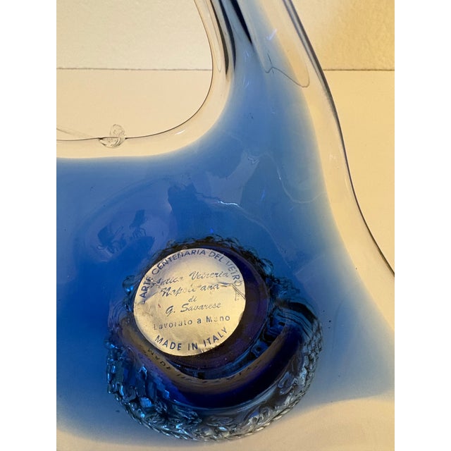 Mid-Century Modern 1960s Murano Style Hand Blown Glass Art Basket With Silver Base For Sale - Image 3 of 8