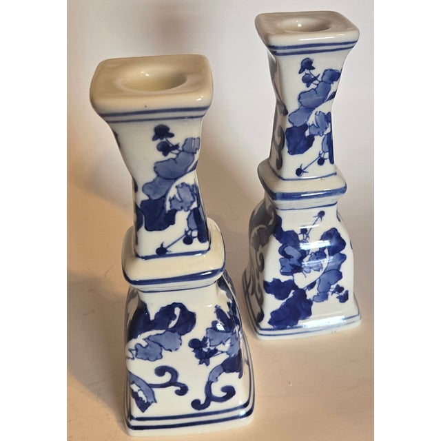 1990s Blue Delft Candlesticks- A Pair For Sale - Image 5 of 16