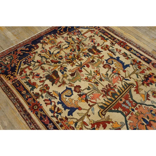 1890s Beige Tree of Life Antique Persian Sarouk Farahan Meditation Carpet 4'4'' X 6'9'' Knotted Wool Rug For Sale - Image 9 of 14