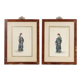 Pair Chelsea House Finely Framed Chinese Court Figures in Collage on Paper For Sale