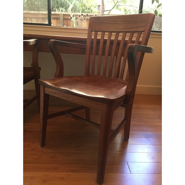 Pair of Craftsman Antique Library Oak Chairs For Sale - Image 4 of 6