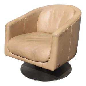 1960's Italian Art Deco Style Leather Swivel Club Chair