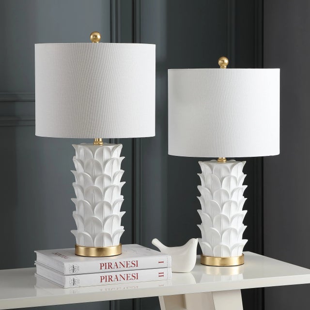 Textured Table Lamp in White & Gold - a Pair For Sale In Philadelphia - Image 6 of 8