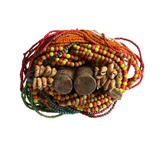 1980s Vintage African Beaded Fali Namji Twin Fertility Dolls Cameroon 8.5" H For Sale - Image 5 of 5