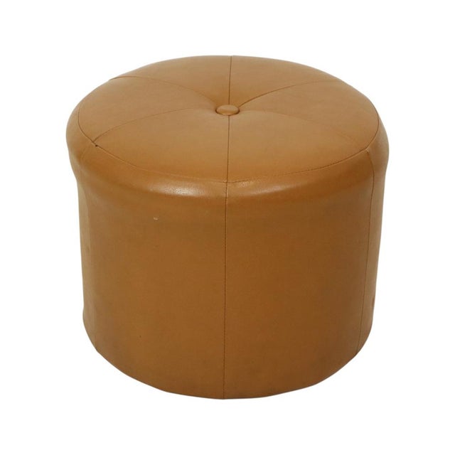 Vintage Round Camel Skai Ottoman, 1960s For Sale - Image 9 of 12
