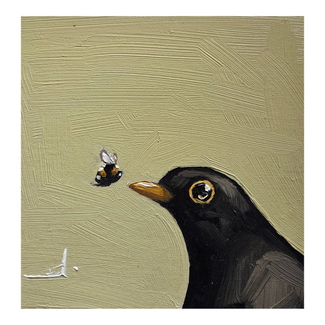 Blackbird and Bumble Bee Oil Painting by Vivek Mandalia For Sale