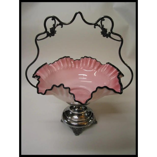 Victorian 19th Century Bride's Basket Cased Pink Glass in Silverplate For Sale - Image 3 of 10