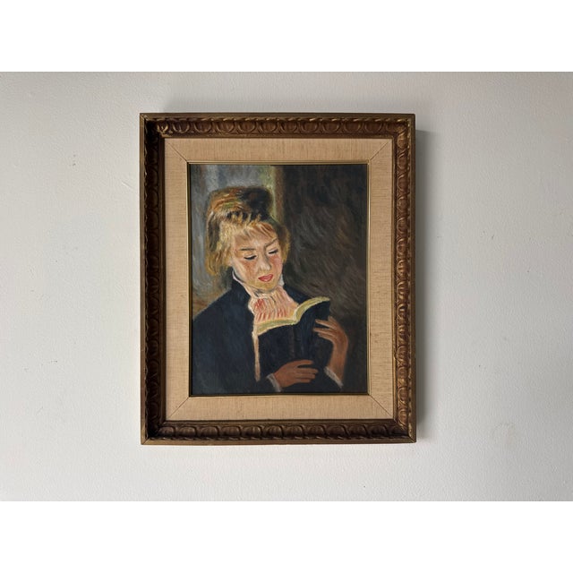 Bring timeless charm to your space with this beautifully rendered vintage oil painting depicting a woman reading. Executed...