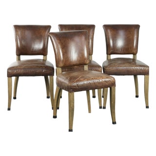 Vintage Cowhide Leather and Wood Dining Chairs, Set of 4 For Sale
