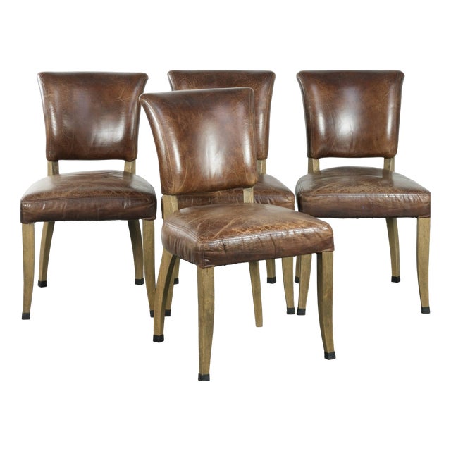 Vintage Cowhide Leather and Wood Dining Chairs, Set of 4 For Sale
