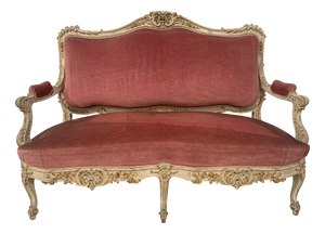 Louis XV Style Bench in Lacquered and Gilded Beechwood
