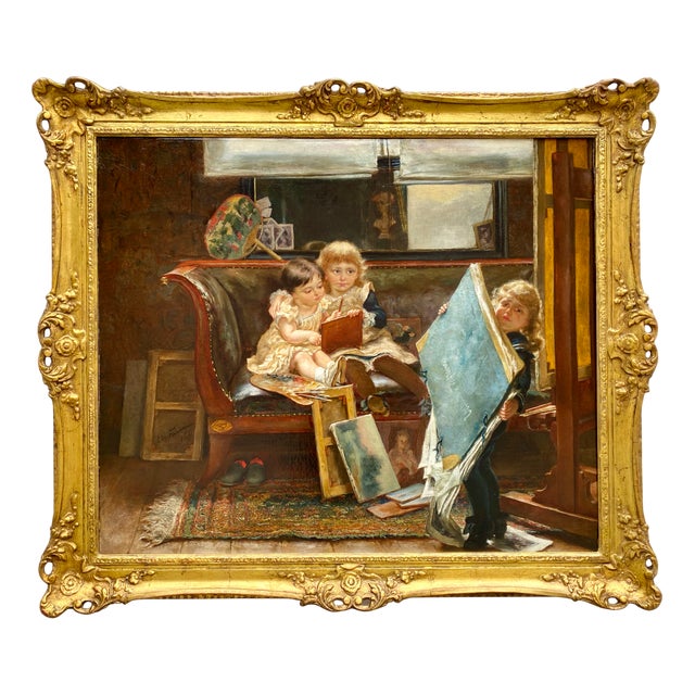 Edgard Farasyn, The Mischievous Little Artists, 1881, Oil on Canvas For Sale