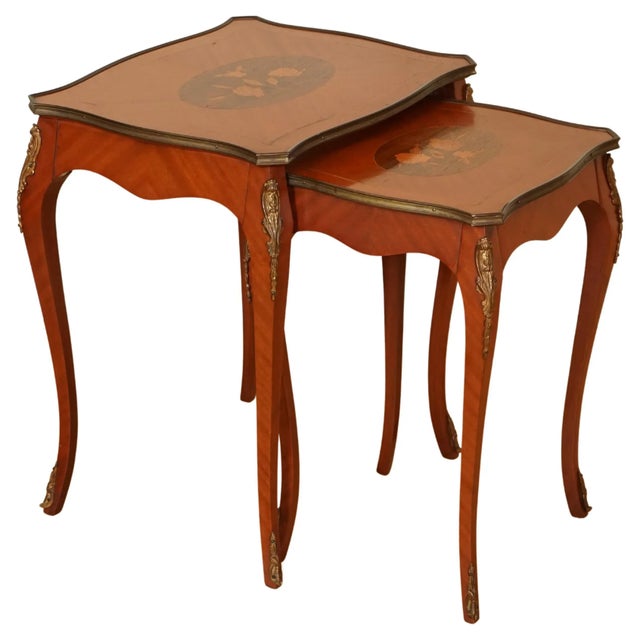Vintage French Inlaid Parquetry Nesting Tables, Set of 2 For Sale - Image 11 of 11