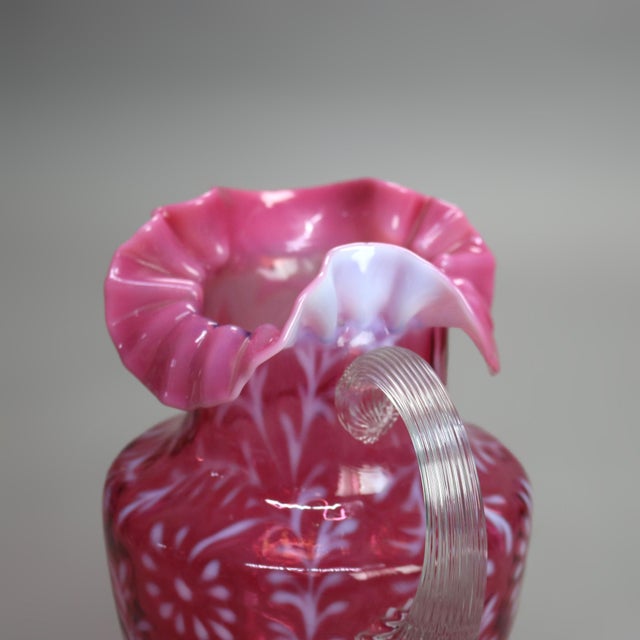 Antique Victorian Cranberry and Opalescent Glass Pitcher with Ruffled ...