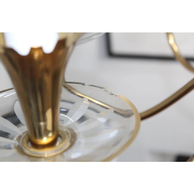 1950s Brass and Etched Glass Chandelier by Lightolier For Sale - Image 9 of 11