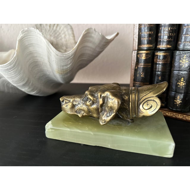 Brass Dog Head Letter Clip on Green Onyx Base, Germany, 1920s For Sale - Image 11 of 13