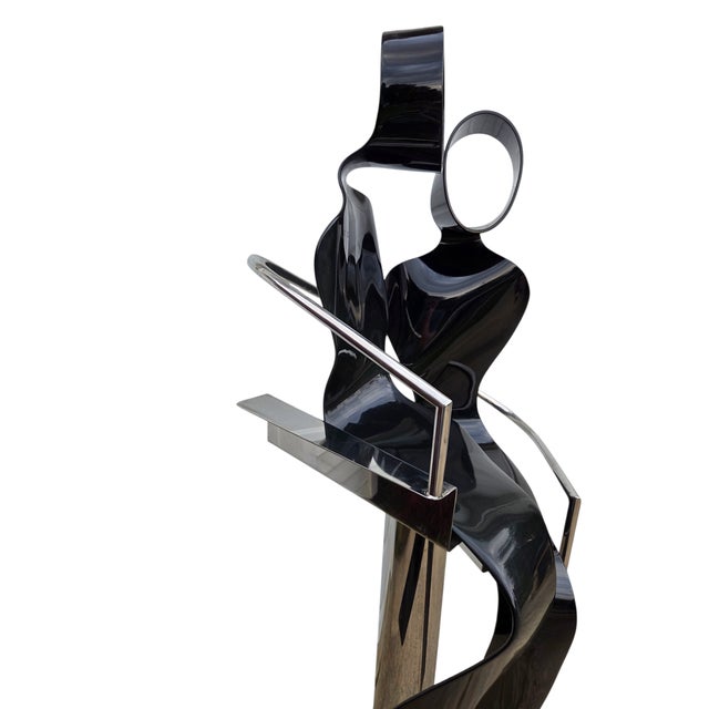 Chrome Vintage Raymond Karpuska Sculpture Modernist Figural Post-Modern Seated Lovers For Sale - Image 8 of 18